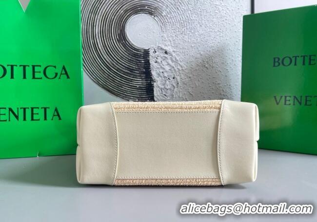 Top Grade Bottega Veneta Small Andiamo Top Handle Bag in Raffia Straw and Leather 743568 Sea Sault 2025