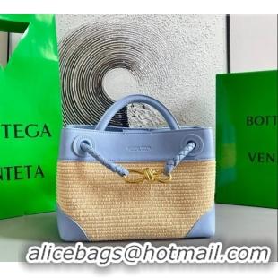 Top Design Bottega Veneta Small Andiamo Top Handle Bag in Raffia Straw and Leather 743568 Ice Blue 2025