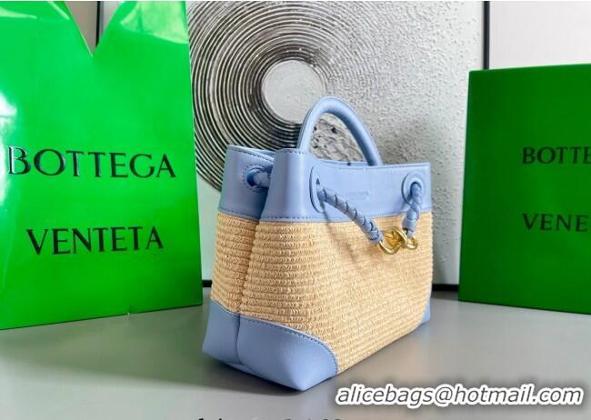 Top Design Bottega Veneta Small Andiamo Top Handle Bag in Raffia Straw and Leather 743568 Ice Blue 2025
