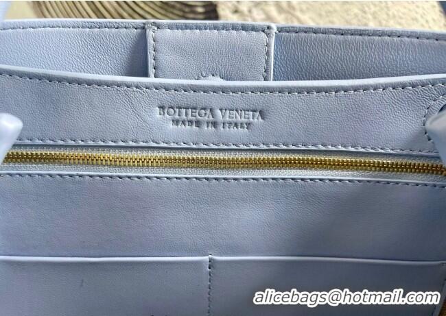 Top Design Bottega Veneta Small Andiamo Top Handle Bag in Raffia Straw and Leather 743568 Ice Blue 2025