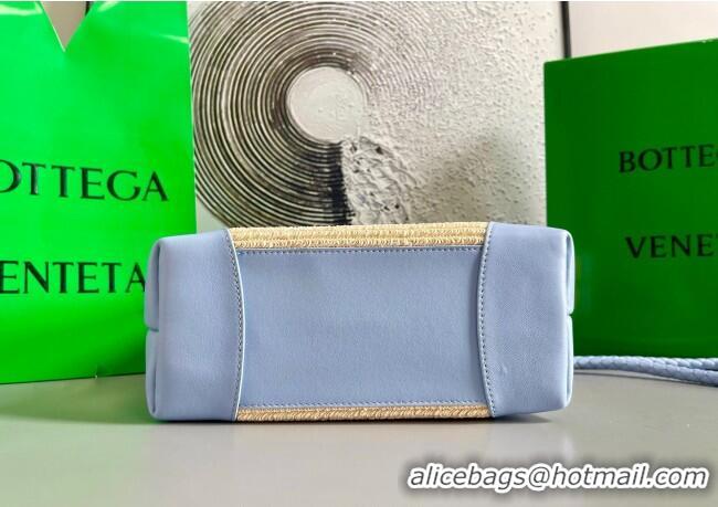 Top Design Bottega Veneta Small Andiamo Top Handle Bag in Raffia Straw and Leather 743568 Ice Blue 2025