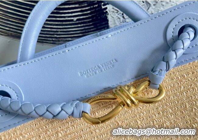 Top Design Bottega Veneta Small Andiamo Top Handle Bag in Raffia Straw and Leather 743568 Ice Blue 2025