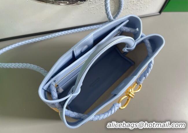 Top Design Bottega Veneta Small Andiamo Top Handle Bag in Raffia Straw and Leather 743568 Ice Blue 2025