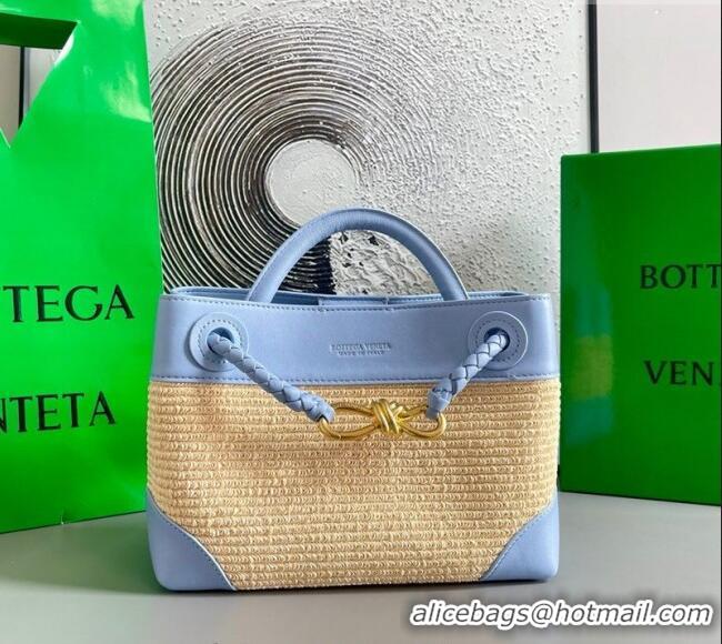 Top Design Bottega Veneta Small Andiamo Top Handle Bag in Raffia Straw and Leather 743568 Ice Blue 2025