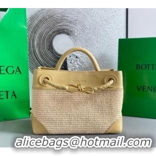 Good Looking Bottega Veneta Small Andiamo Top Handle Bag in Raffia Straw and Leather 743568 Yellow 2025