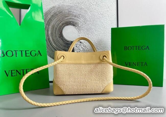 Good Looking Bottega Veneta Small Andiamo Top Handle Bag in Raffia Straw and Leather 743568 Yellow 2025
