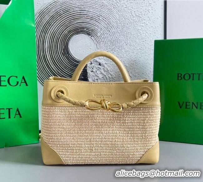 Good Looking Bottega Veneta Small Andiamo Top Handle Bag in Raffia Straw and Leather 743568 Yellow 2025