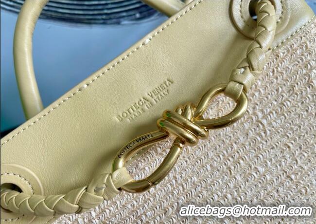 Good Looking Bottega Veneta Small Andiamo Top Handle Bag in Raffia Straw and Leather 743568 Yellow 2025