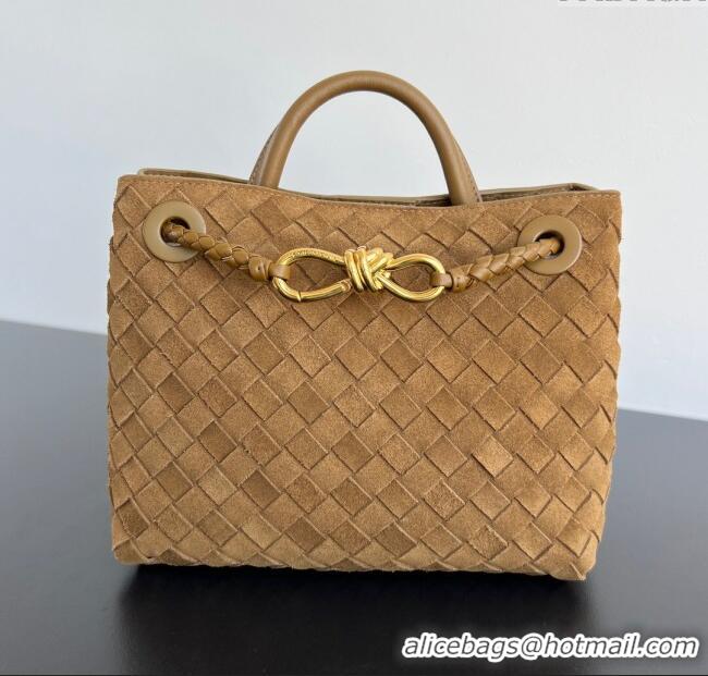 Discount Bottega Veneta Small Andiamo Top Handle Bag in Intrecciato Suede 743568 Taupe Brown 2025