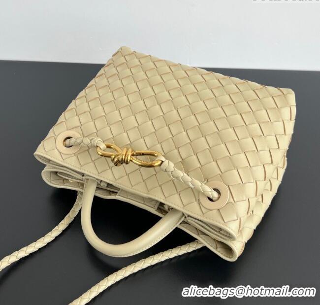 Well Crafted Bottega Veneta Small Andiamo Top Handle Bag in Intrecciato Leather 743568 Light Cream Yellow 2025