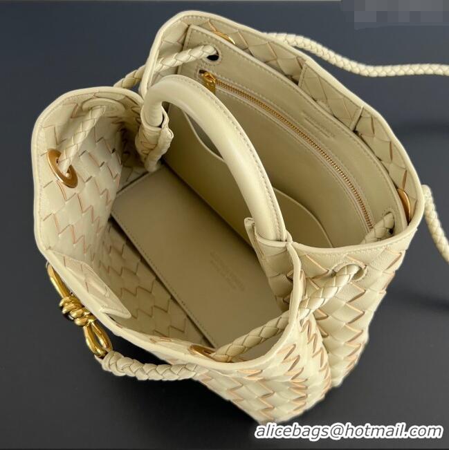 Well Crafted Bottega Veneta Small Andiamo Top Handle Bag in Intrecciato Leather 743568 Light Cream Yellow 2025