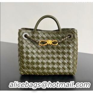 Top Grade Bottega Veneta Small Andiamo Top Handle Bag in Intrecciato Leather 743568 Dark Mustard Green 2025