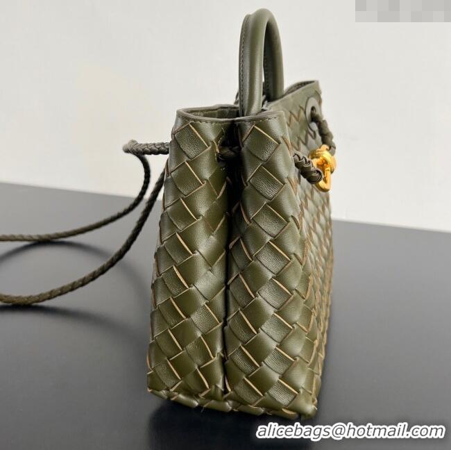 Top Grade Bottega Veneta Small Andiamo Top Handle Bag in Intrecciato Leather 743568 Dark Mustard Green 2025