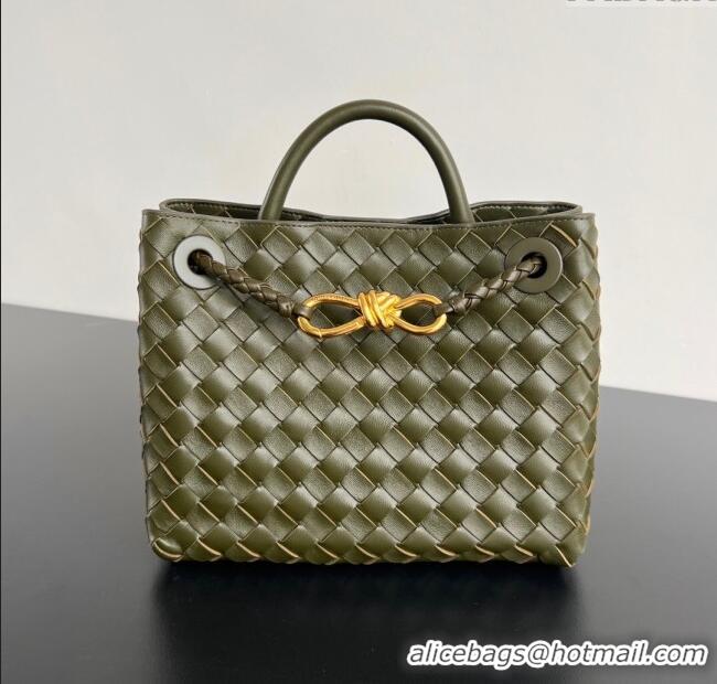 Top Grade Bottega Veneta Small Andiamo Top Handle Bag in Intrecciato Leather 743568 Dark Mustard Green 2025