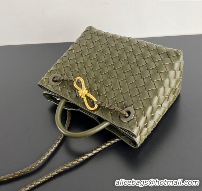 Top Grade Bottega Veneta Small Andiamo Top Handle Bag in Intrecciato Leather 743568 Dark Mustard Green 2025