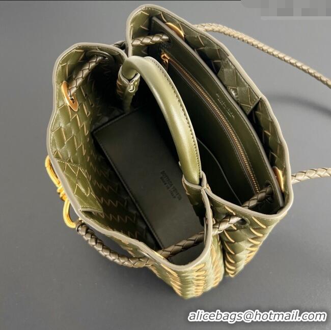 Top Grade Bottega Veneta Small Andiamo Top Handle Bag in Intrecciato Leather 743568 Dark Mustard Green 2025
