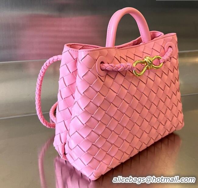 Luxury Cheap Bottega Veneta Small Andiamo Top Handle Bag in Intrecciato Leather 743568 Pink 2025