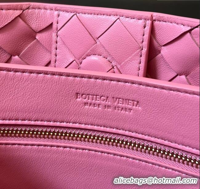 Luxury Cheap Bottega Veneta Small Andiamo Top Handle Bag in Intrecciato Leather 743568 Pink 2025