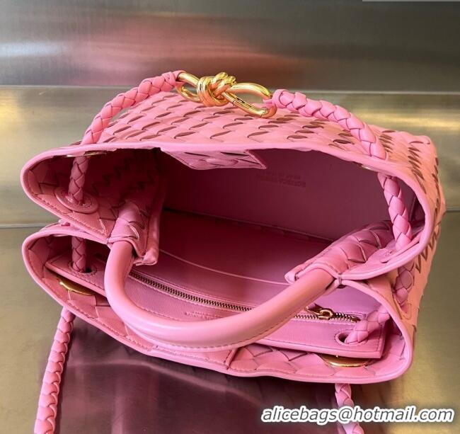 Luxury Cheap Bottega Veneta Small Andiamo Top Handle Bag in Intrecciato Leather 743568 Pink 2025