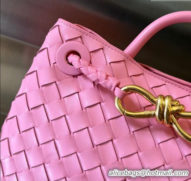 Luxury Cheap Bottega Veneta Small Andiamo Top Handle Bag in Intrecciato Leather 743568 Pink 2025