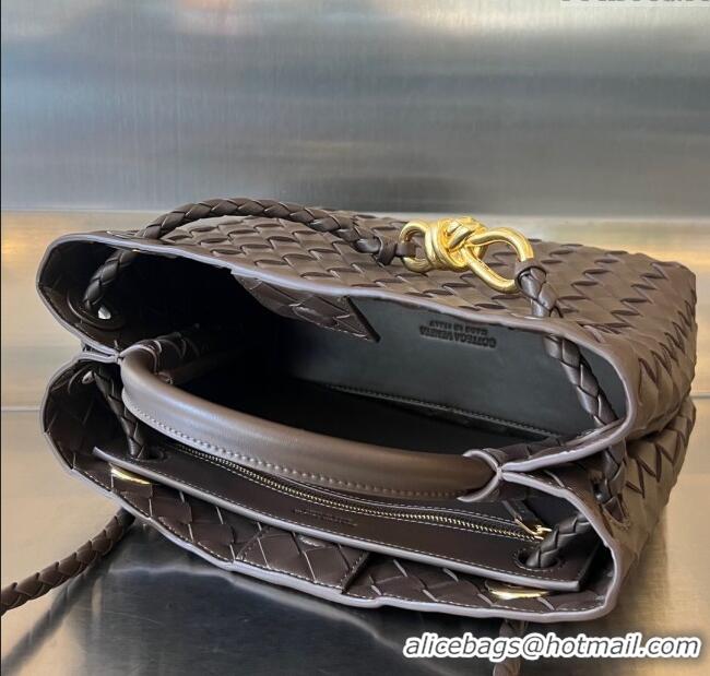 Top Grade Bottega Veneta Small Andiamo Top Handle Bag in Intrecciato Leather 743568 Chocolate 2025