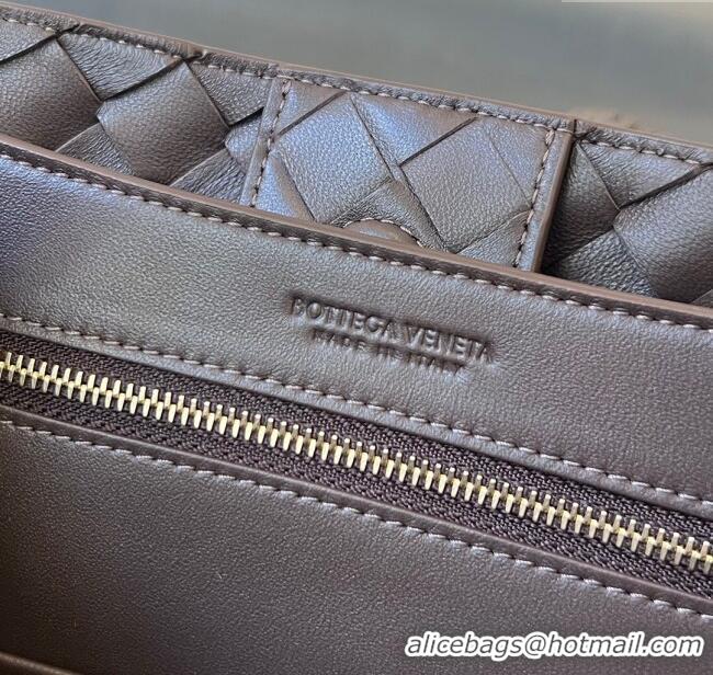 Top Grade Bottega Veneta Small Andiamo Top Handle Bag in Intrecciato Leather 743568 Chocolate 2025