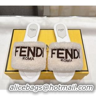 Best Price Fendi Shearling Flat Slides Sandal White FE0822