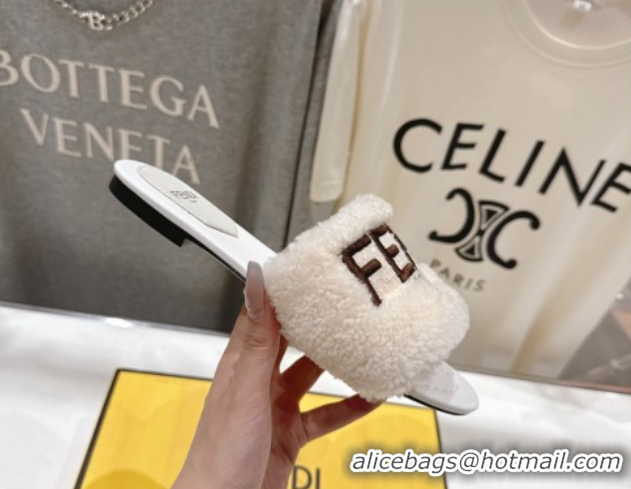 Best Price Fendi Shearling Flat Slides Sandal White FE0822