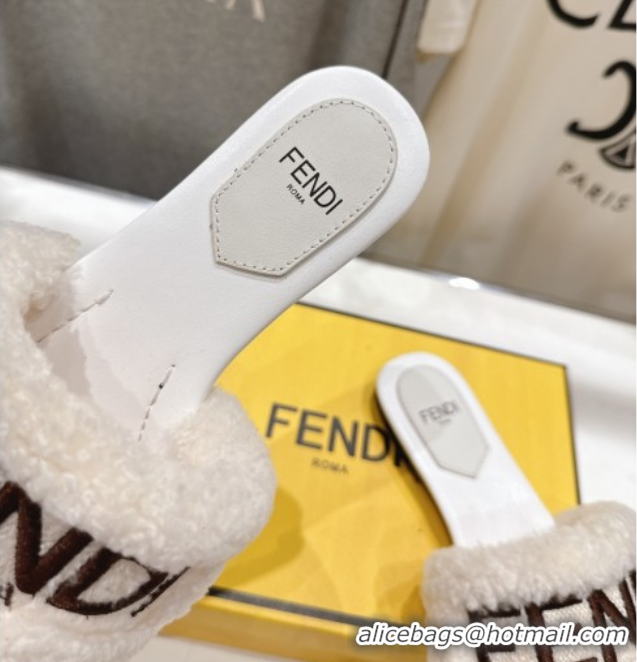 Best Price Fendi Shearling Flat Slides Sandal White FE0822