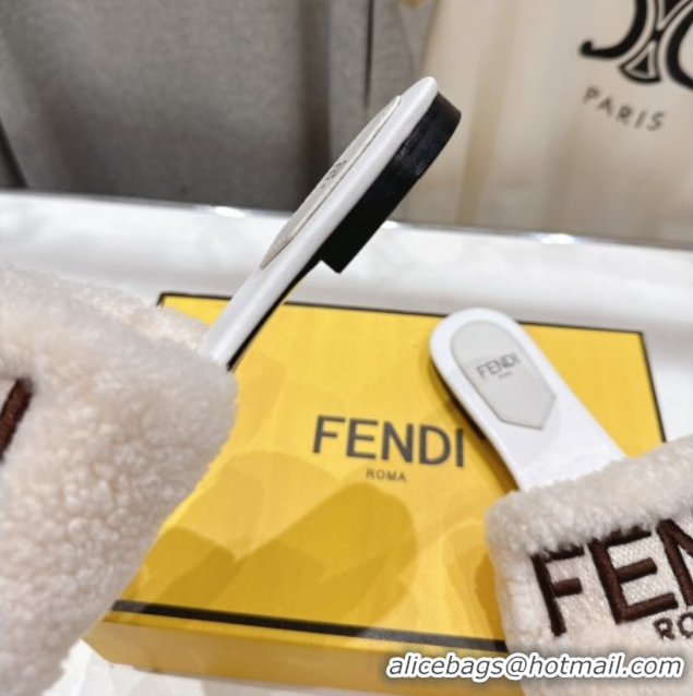 Best Price Fendi Shearling Flat Slides Sandal White FE0822
