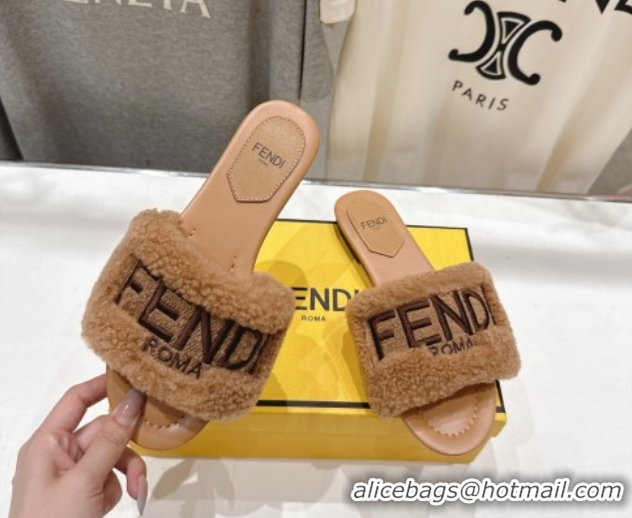 Charming Fendi Shearling Flat Slides Sandal Light Brown 2025 FE0822