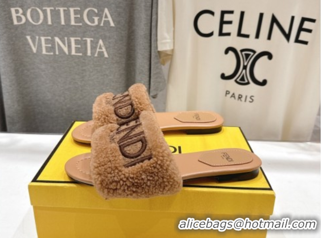 Charming Fendi Shearling Flat Slides Sandal Light Brown 2025 FE0822