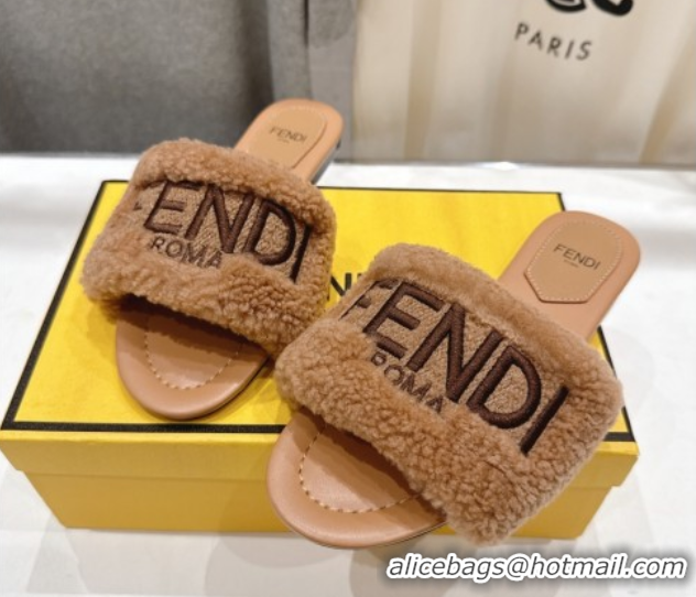Charming Fendi Shearling Flat Slides Sandal Light Brown 2025 FE0822