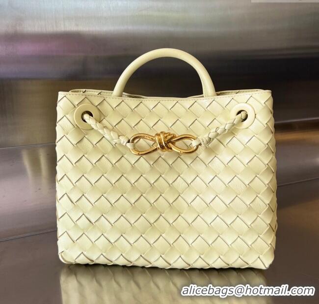 Most Popular Bottega Veneta Small Andiamo Top Handle Bag in Intrecciato Leather 743568 Ice Cream Yellow 2025