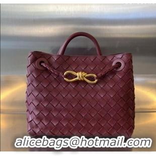 Buy Grade Bottega Veneta Small Andiamo Top Handle Bag in Intrecciato Leather 743568 Dark Burgundy 2025