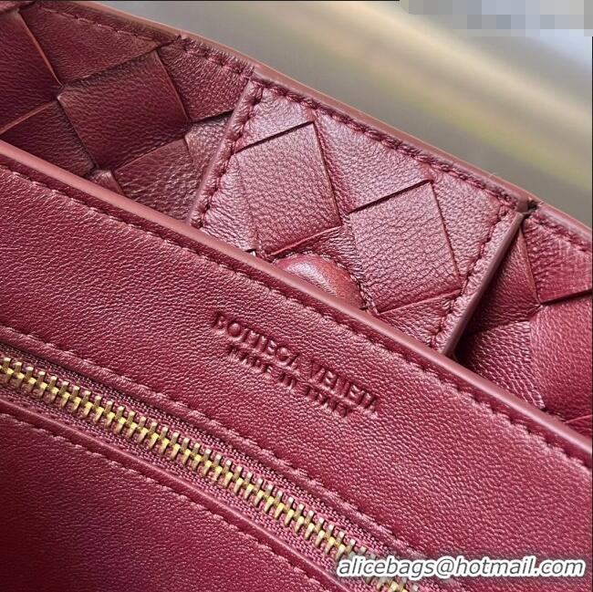 Buy Grade Bottega Veneta Small Andiamo Top Handle Bag in Intrecciato Leather 743568 Dark Burgundy 2025