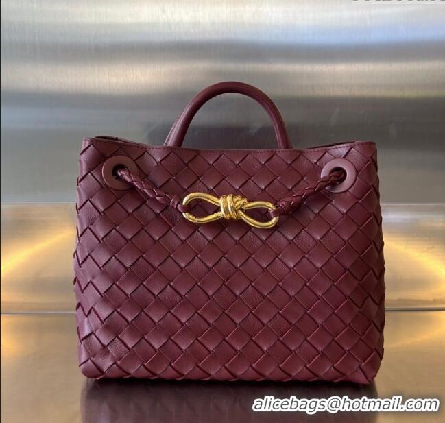 Buy Grade Bottega Veneta Small Andiamo Top Handle Bag in Intrecciato Leather 743568 Dark Burgundy 2025