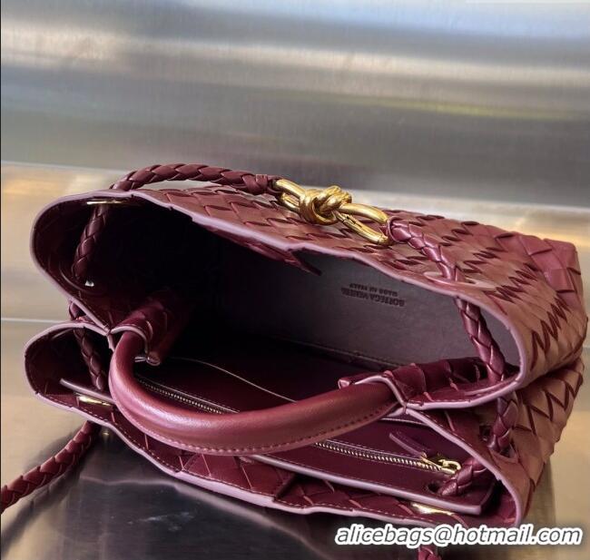 Buy Grade Bottega Veneta Small Andiamo Top Handle Bag in Intrecciato Leather 743568 Dark Burgundy 2025