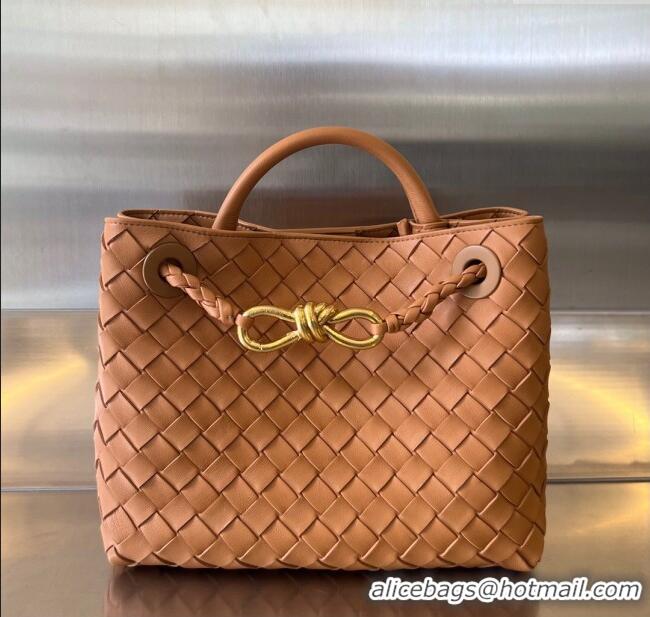 Most Popular Bottega Veneta Small Andiamo Top Handle Bag in Intrecciato Leather 743568 Light Brown 2025