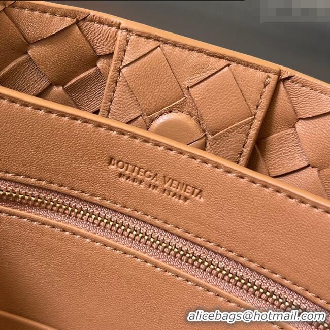 Most Popular Bottega Veneta Small Andiamo Top Handle Bag in Intrecciato Leather 743568 Light Brown 2025