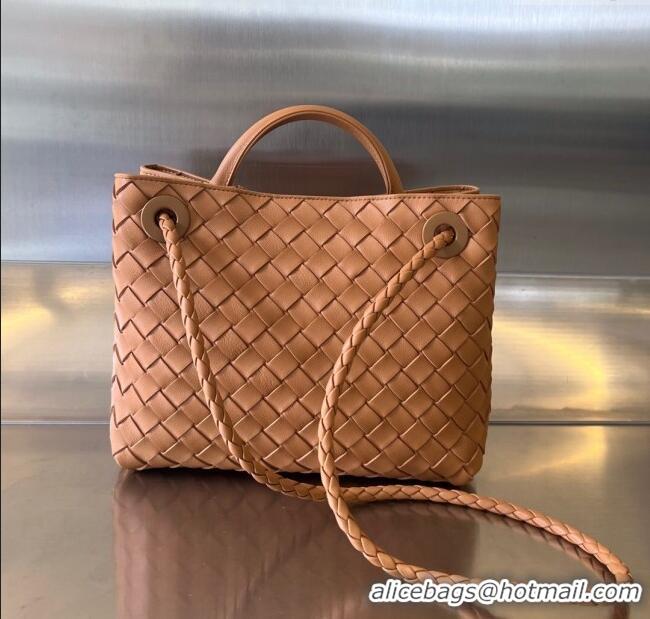 Most Popular Bottega Veneta Small Andiamo Top Handle Bag in Intrecciato Leather 743568 Light Brown 2025