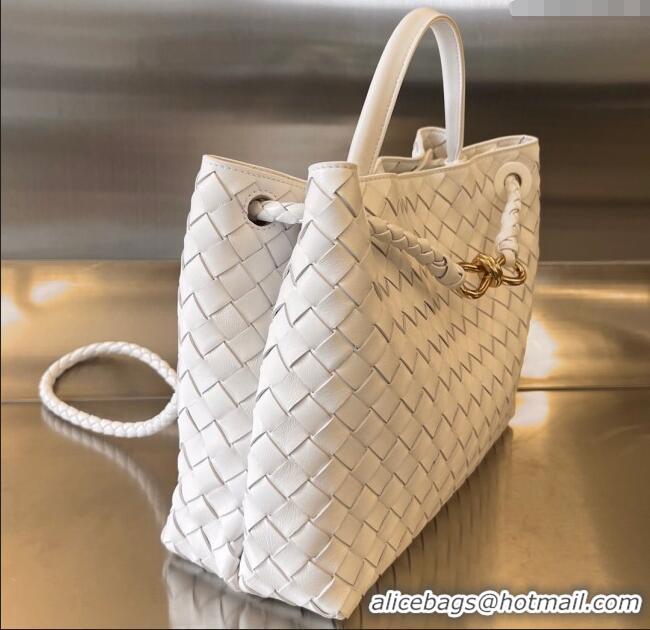 Best Grade Bottega Veneta Small Andiamo Top Handle Bag in Intrecciato Leather 743568 White/Gold 2025