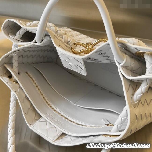 Best Grade Bottega Veneta Small Andiamo Top Handle Bag in Intrecciato Leather 743568 White/Gold 2025