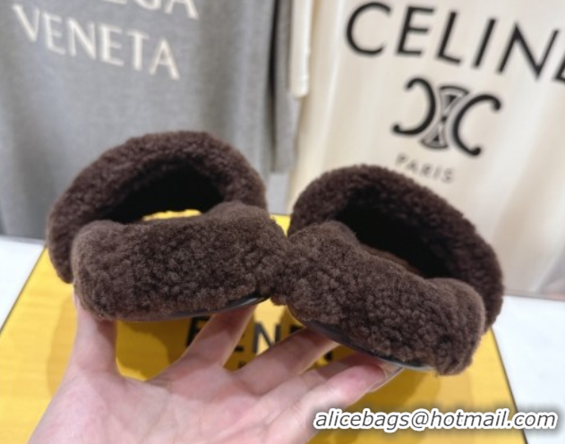 Good Product Fendi Shearling Flat Slides Sandal Dark Brown 2025 FE0820