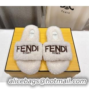 Hot Style Fendi Shearling Flat Slides Sandal White 2025 FE0820