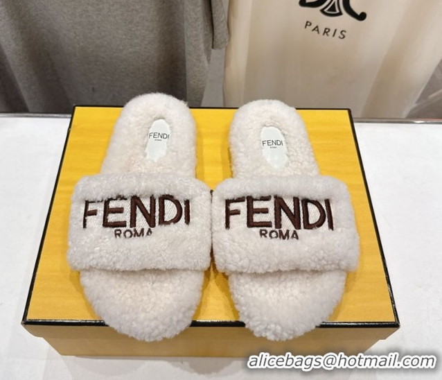 Hot Style Fendi Shearling Flat Slides Sandal White 2025 FE0820