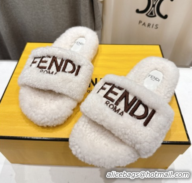 Hot Style Fendi Shearling Flat Slides Sandal White 2025 FE0820