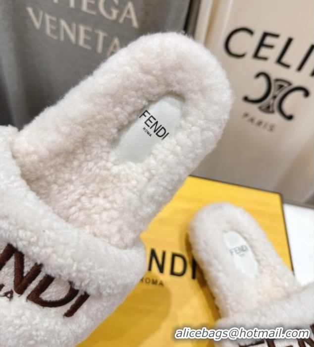 Hot Style Fendi Shearling Flat Slides Sandal White 2025 FE0820