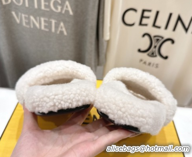 Hot Style Fendi Shearling Flat Slides Sandal White 2025 FE0820