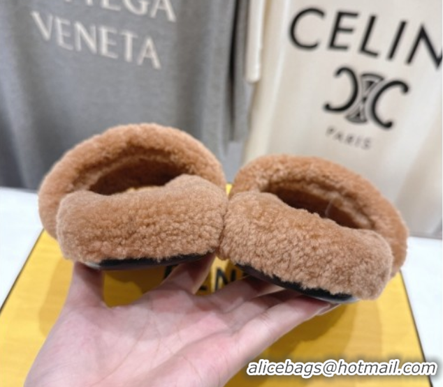 Pretty Style Fendi Shearling Flat Slides Sandal Light Brown 2025 FE0820